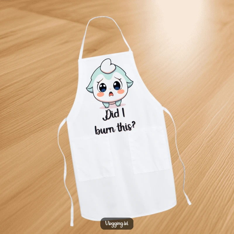 Funny apron with a character displaying wide-eyed surprise and an open mouth, gasping at something unexpected.