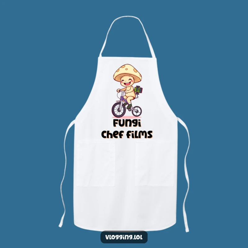 Funny Mushroom Unicyclist Apron: Cook Up Laughs with This Fungi Filmer