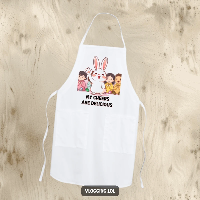 Funny Apron: A cheerful rabbit waving enthusiastically while cooking, adding fun to the kitchen, a perfect funny gift.