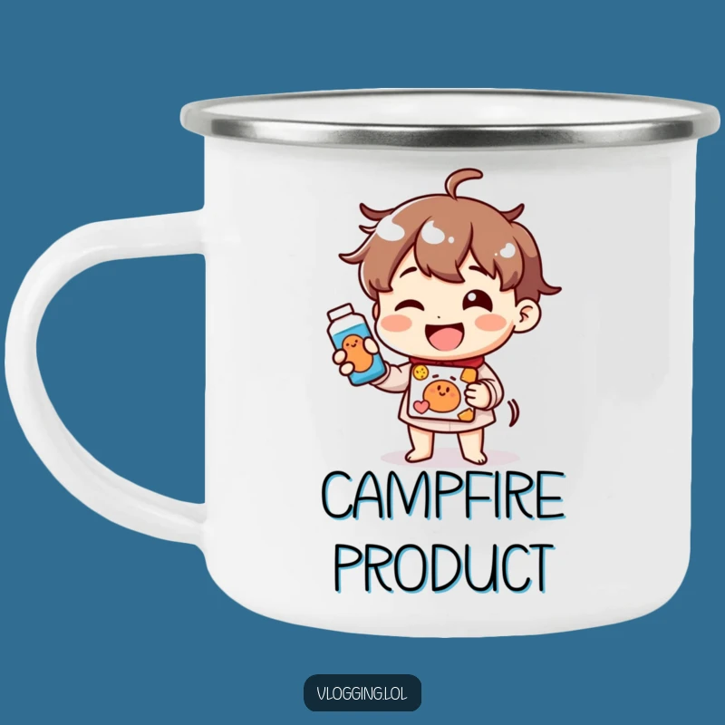 Funny Cheerful Demo Camping Mug: Outdoor Product Showcase