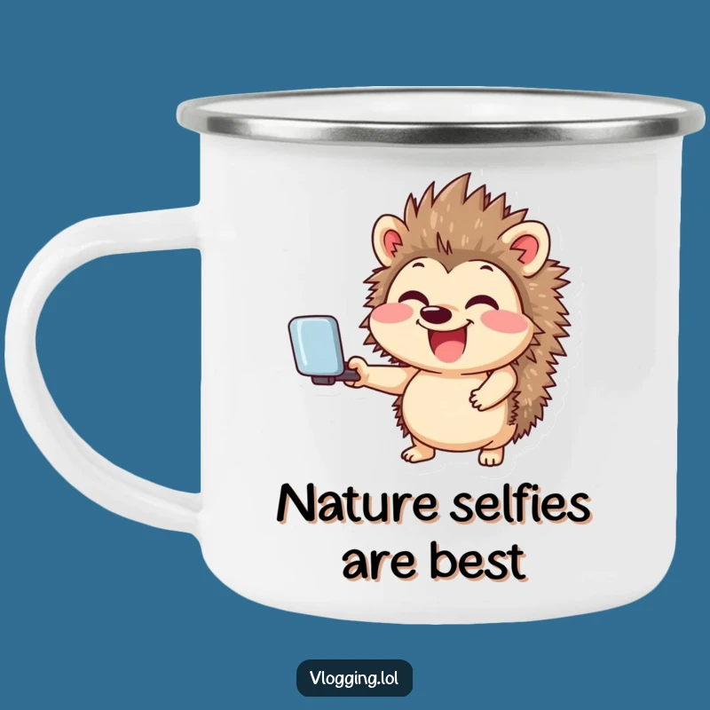 Funny Giggling Hedgehog Camping Mug: Cozy Selfie Gear for Social Stars