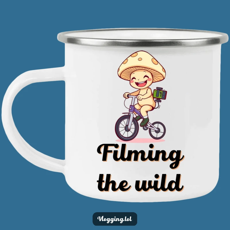 Funny Mushroom Unicyclist Camping Mug: Enjoy Your Brew with This Fungi Filmer