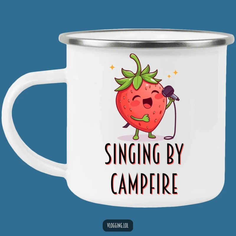 Funny Strawberry Singer Camping Mug: Enjoy Your Drink with This Fruity Rockstar