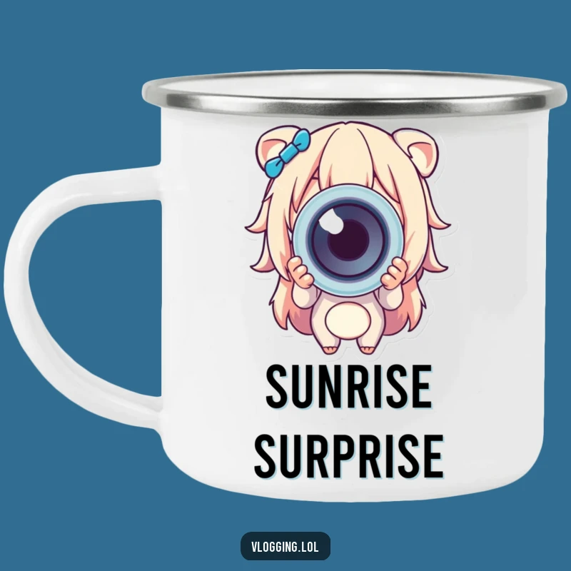 Funny Cheerful Presenter Camping Mug: Colorful Character Outdoors Gift