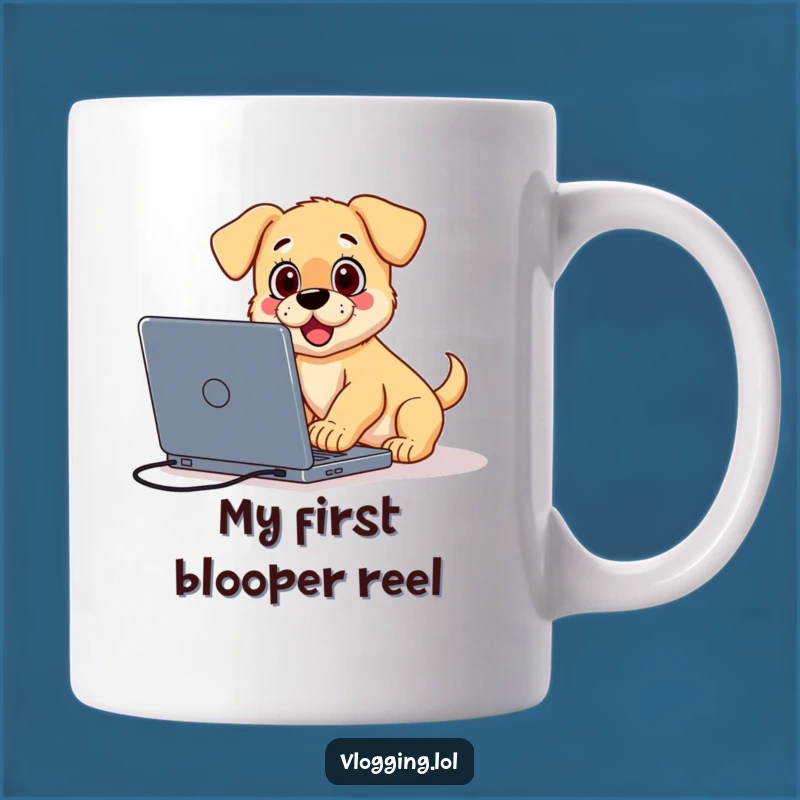 Funny Surprised Puppy Vlogger Mug: A Hilarious Gift for Clumsy Creators