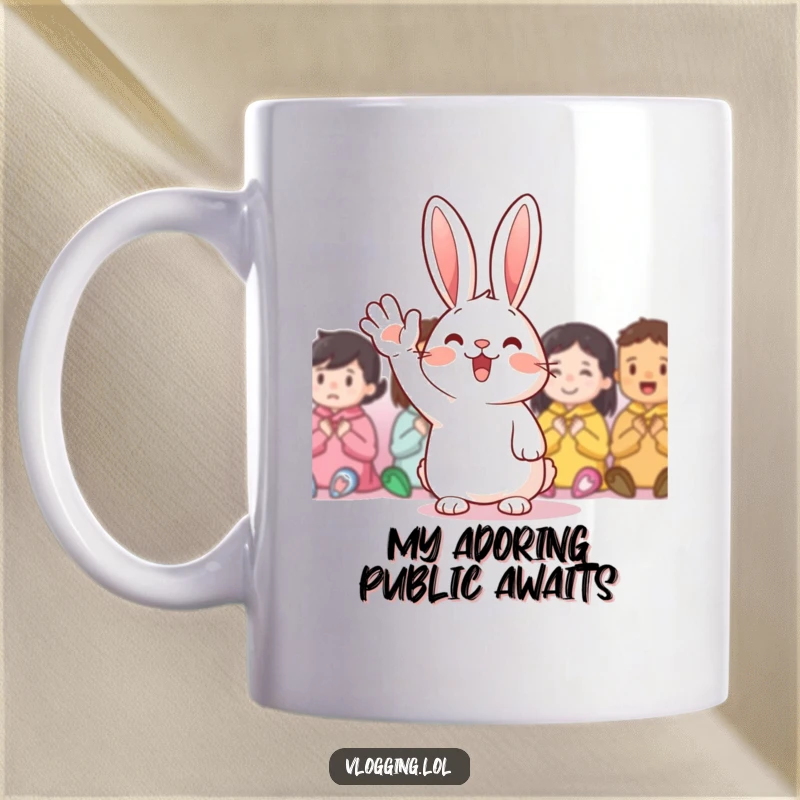 Funny Mug: A cheerful rabbit waving excitedly, spreading joy and happiness to everyone it sees, a delightful funny gift.