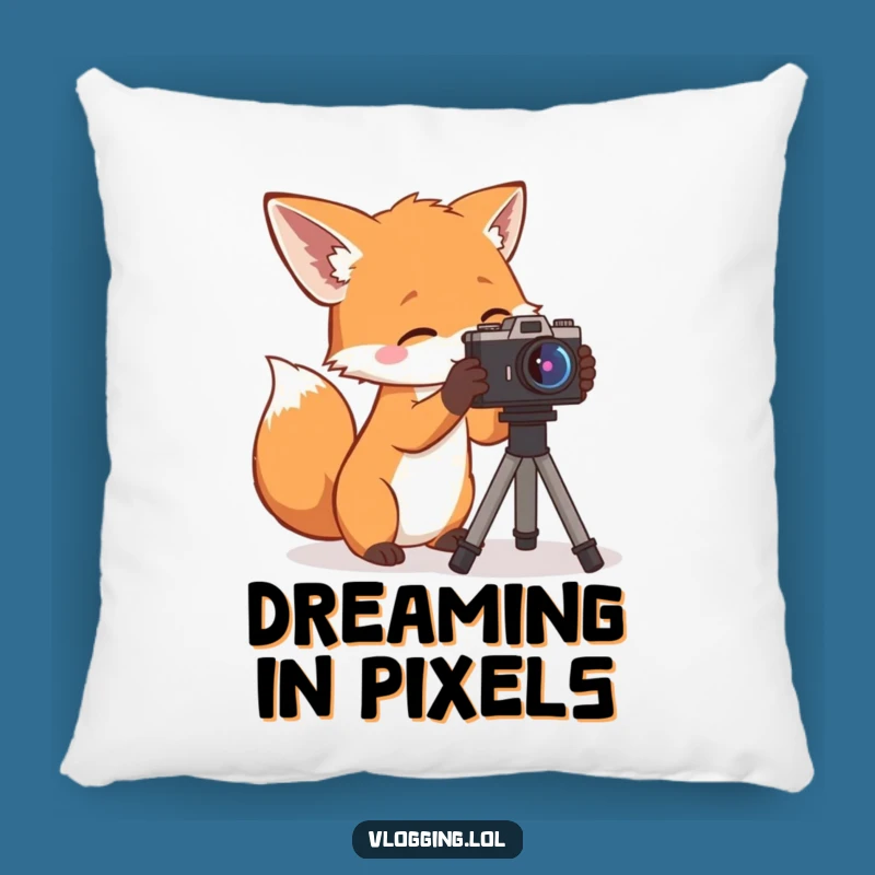 Funny Curious Fox Pillow: Cozy Up with a Photographer's Pal, a Snug Funny Gift!