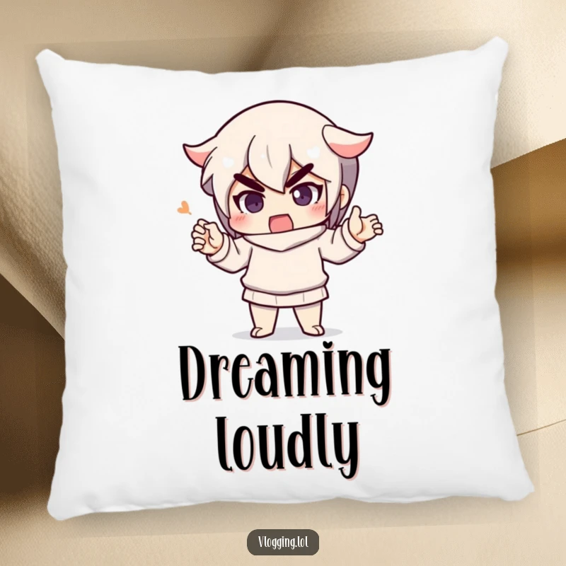 Funny pillow featuring a determined character speaking emphatically with gestures, a humorous decorative cushion.