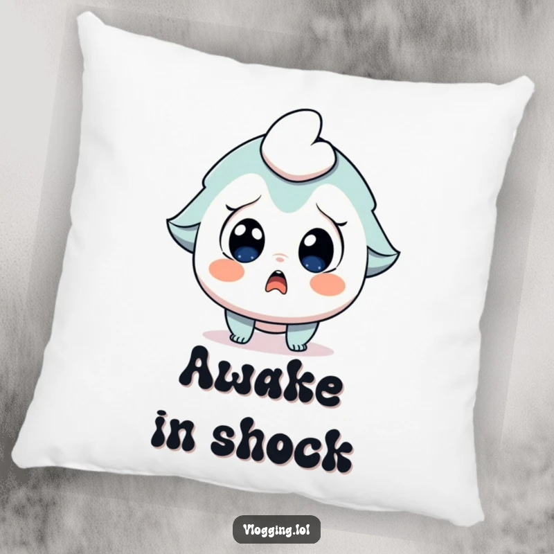 Funny pillow featuring a character with wide, shocked eyes and an open mouth, gasping in surprise.