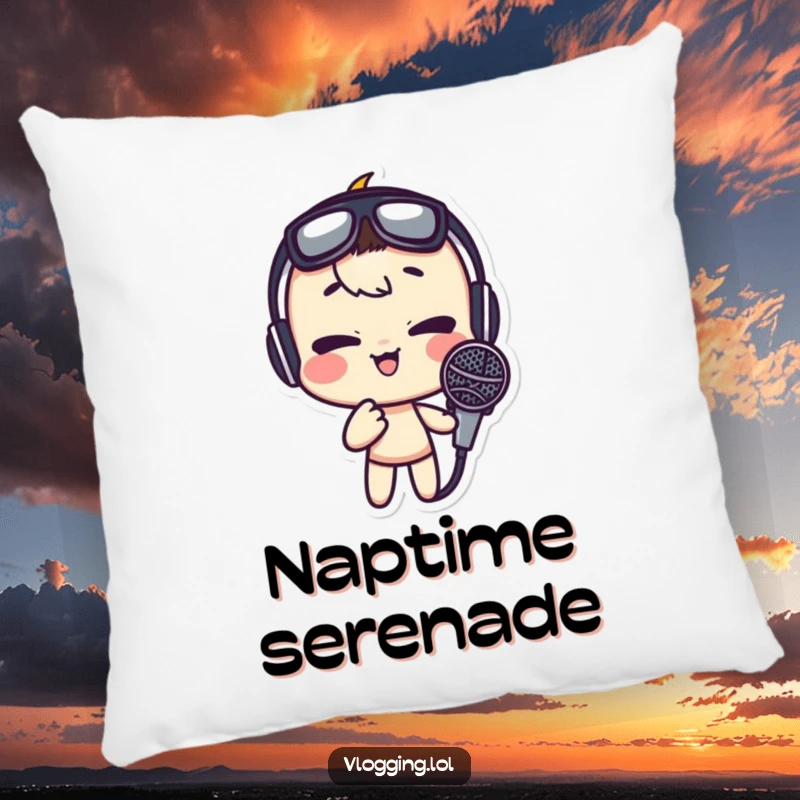 Funny pillow with a character making a hilarious, exaggerated face into a microphone, perfect for couch cuddles and laughter.