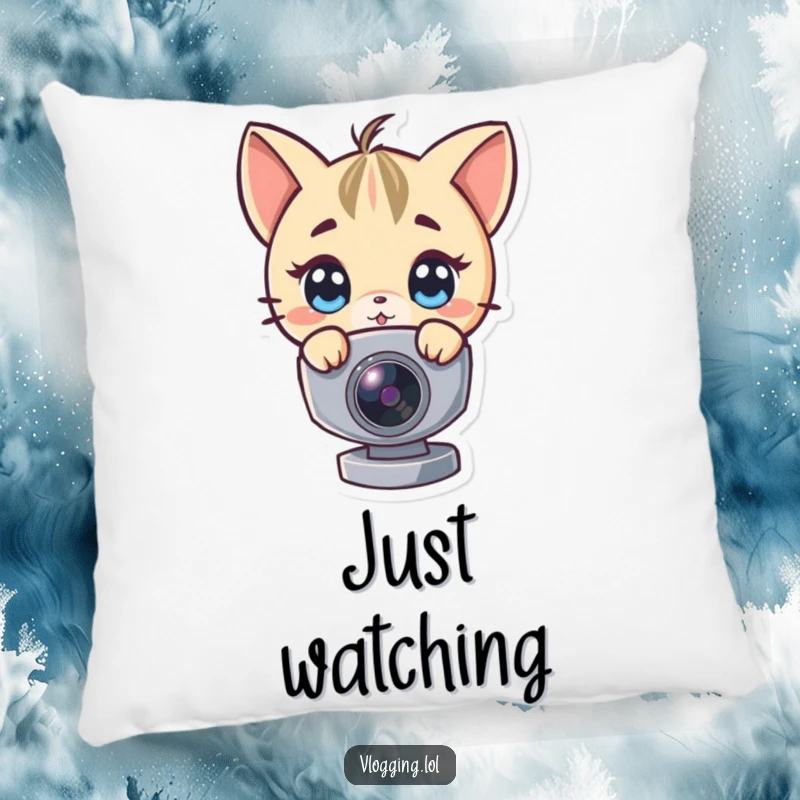 Funny pillow featuring a character peeking curiously from behind a webcam, a humorous decorative accent.