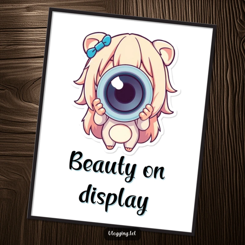 Funny digital art print features a beaming character holding out a large, intricately colorful object towards the viewer, emphasizing delight.