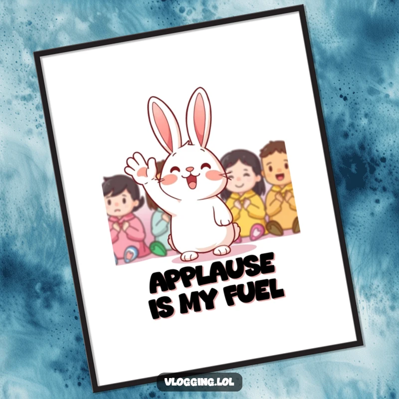 Funny Digital Art: A cheerful rabbit waving energetically, delivering instant joy and happiness, a downloadable funny gift.