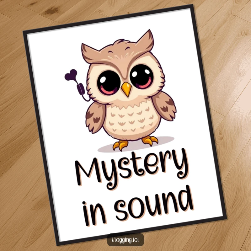 Funny owl digital art print of a joyful owl with wide eyes recording a spooky sound, instant decor.