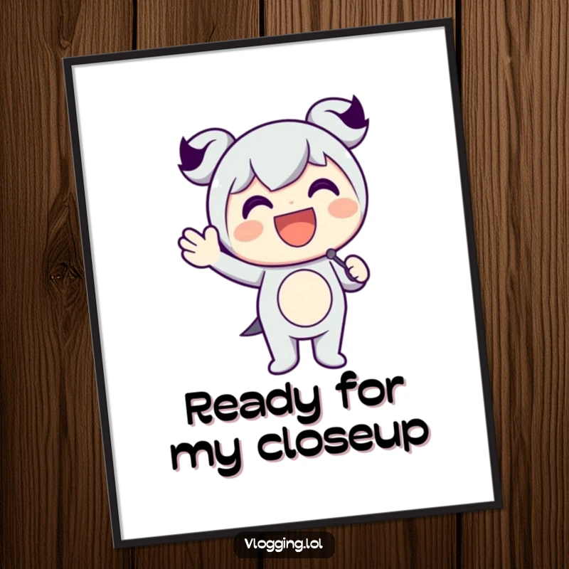 Funny digital art print of a happy character holding a microphone and waving enthusiastically, embodying stage presence.