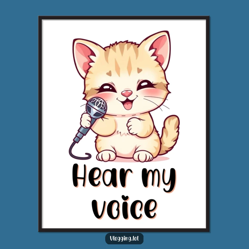 Funny Giggling Kitten Microphone Digital Art: Instant Musical Wall Decor