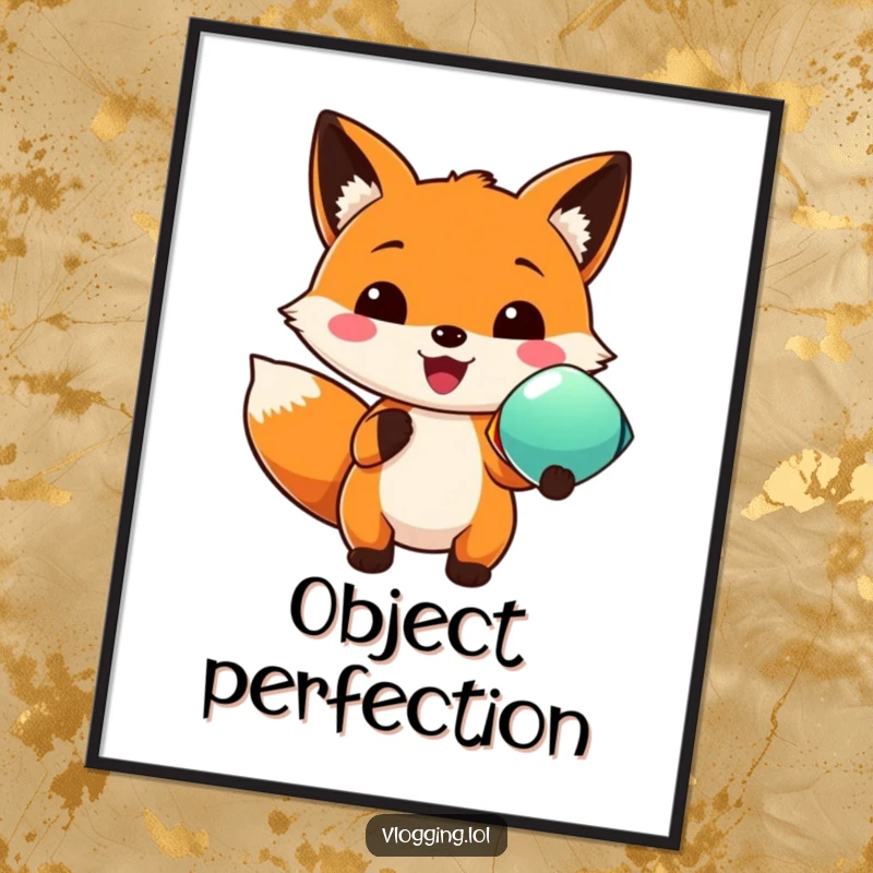 Funny digital art print of an ecstatic fox proudly displaying a brilliant, colorful object, perfect for instant wall enhancement.