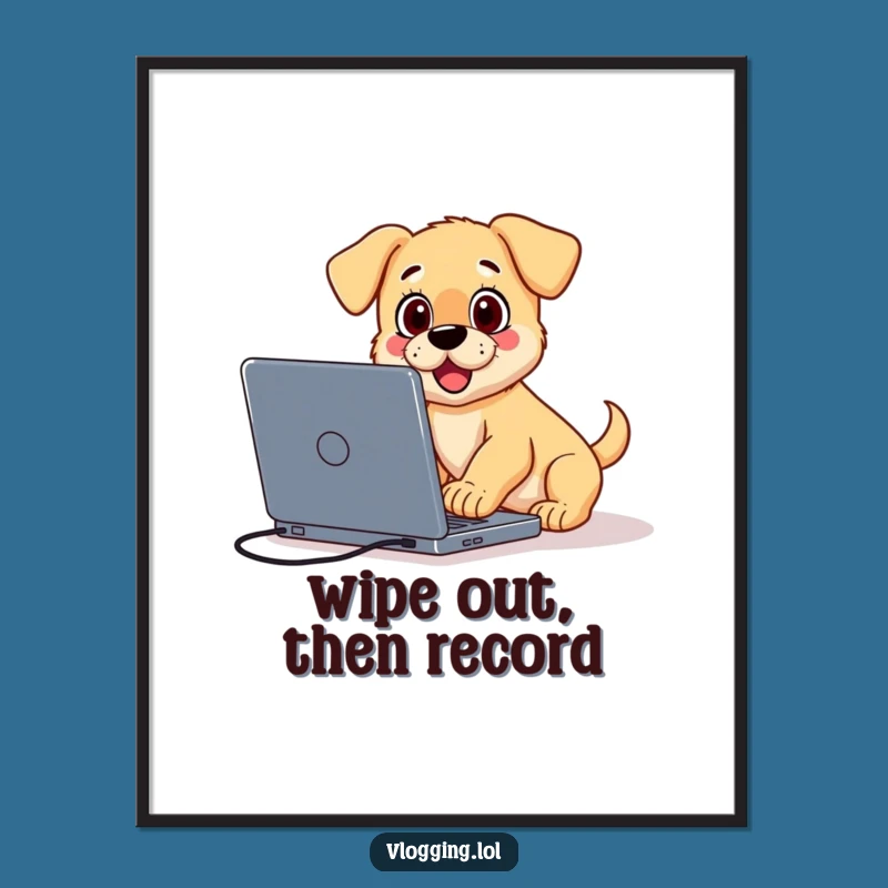 Funny Surprised Puppy Digital Print: Hilarious Vlogger Art for Content Chaos