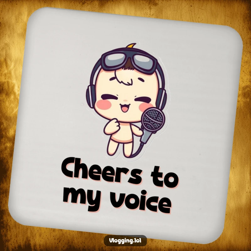 Funny drink coaster featuring a silly character making a funny face into a microphone, perfect for parties and everyday use.