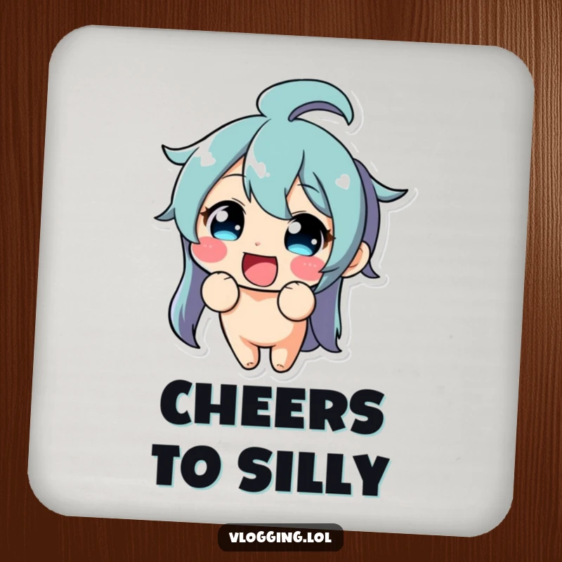 Funny drink coaster featuring a delighted character making an exaggerated, comical funny face directly at the viewer.