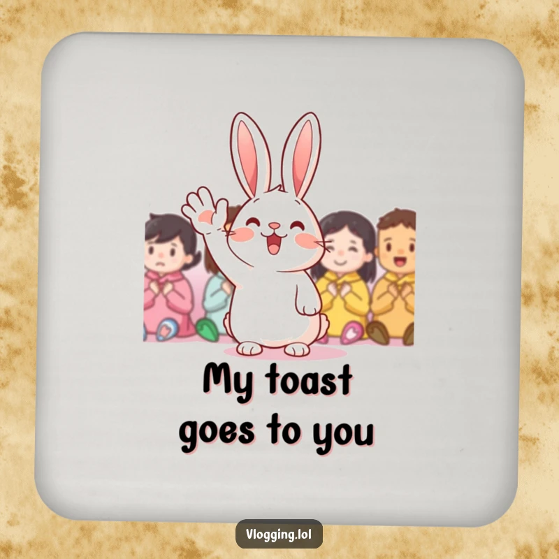 Funny Coasters: A cheerful rabbit waving, protecting surfaces with style and joy, a practical and funny gift.