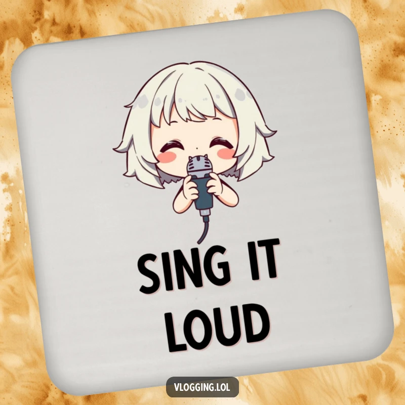 Funny Singer Coaster: A smiling character holding a microphone, serving as a funny coaster for music enthusiasts.