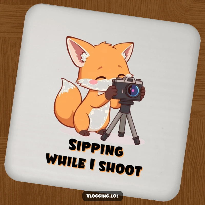 Funny Coasters: A curious fox with a camera, adding photographic flair and protection, a stylish funny gift.