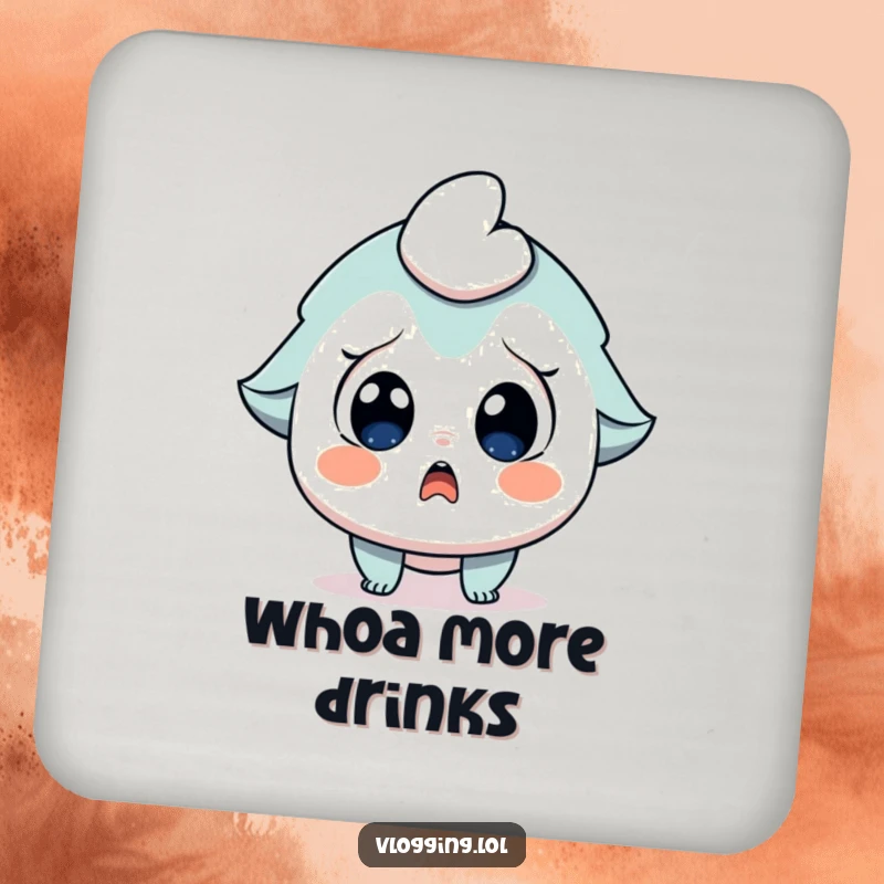 Funny drink coaster featuring a character with wide eyes and an open mouth, gasping in utter surprise.