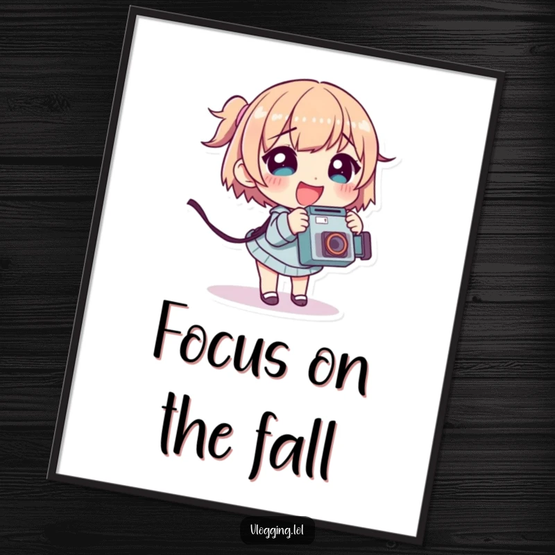 Funny poster art of a giggling character stumbling slightly while holding a camera, embracing the joy of photography.