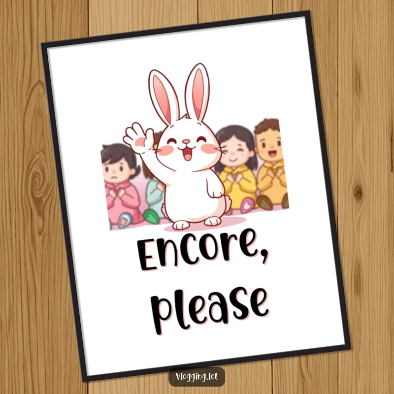 Funny Poster: A cheerful rabbit waving excitedly, bringing infectious joy and vibrant energy to any room, a delightful funny gift.