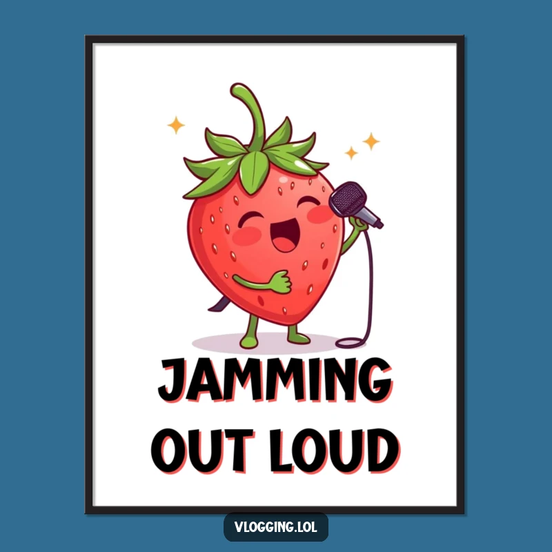 Funny Strawberry Singer Poster: Decorate with This Fruity Rockstar's Concert Energy