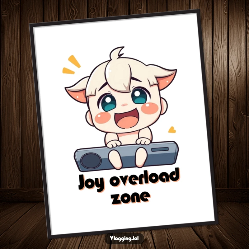 Funny poster art of a character experiencing overwhelming, exaggerated joy and delight, perfect for a cheerful home.