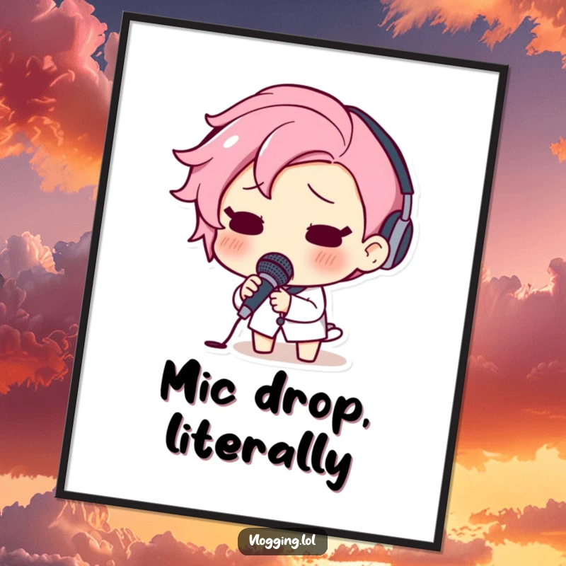 Funny poster featuring a surprised character dropping a microphone, their eyes wide with unexpected shock.