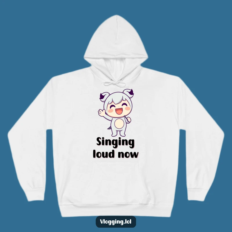 Funny Spotlight Ready Hoodie: Happy Character Mic Waving, Cozy Funny Gift for Stage Lovers