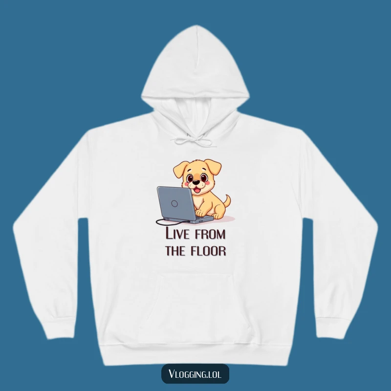 Funny Surprised Puppy Hoodie: Cozy Vlogger Gear for Content Chaos