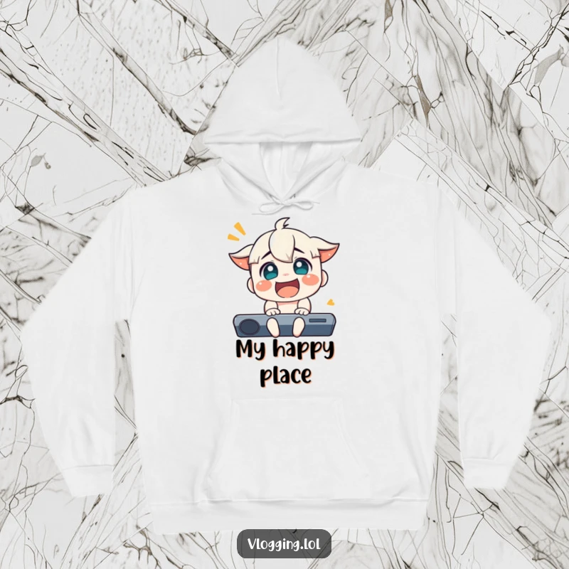 Funny hoodie with a character expressing immense, exaggerated joy and delight, perfect for those who love to feel happy.