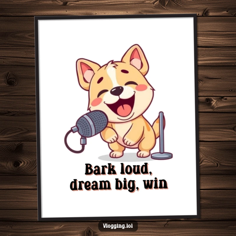 Funny Free Printable Wall Art: A playful dog enthusiastically barking into a microphone, ready to serenade the room.