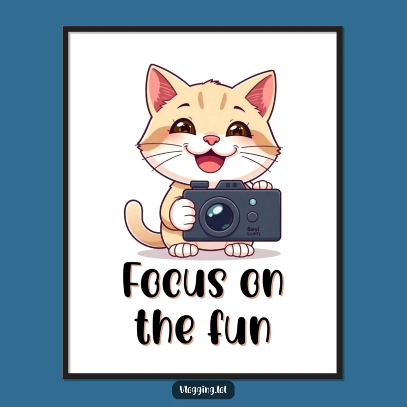 Free Printable Wall Art: Happy Vlogging Cat, Humorous Downloadable Decor for Content Creators