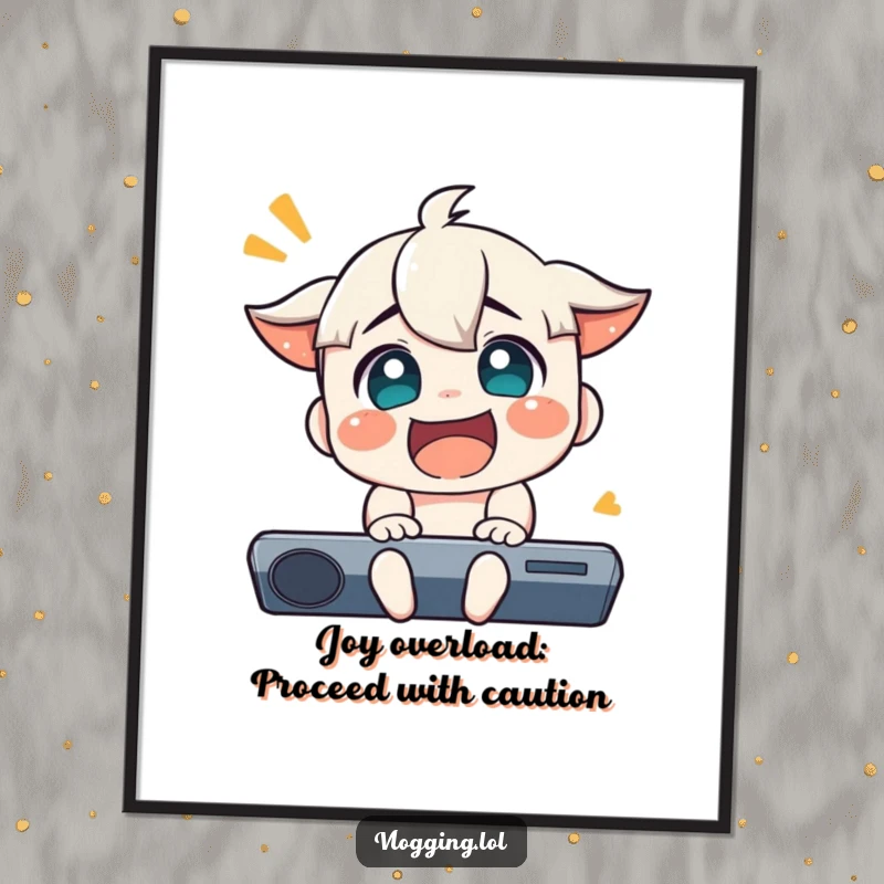 Funny Free Printable Wall Art: Character’s Face Expressing Extreme Happiness and Joy, Looking Amazed at Something Off-Screen