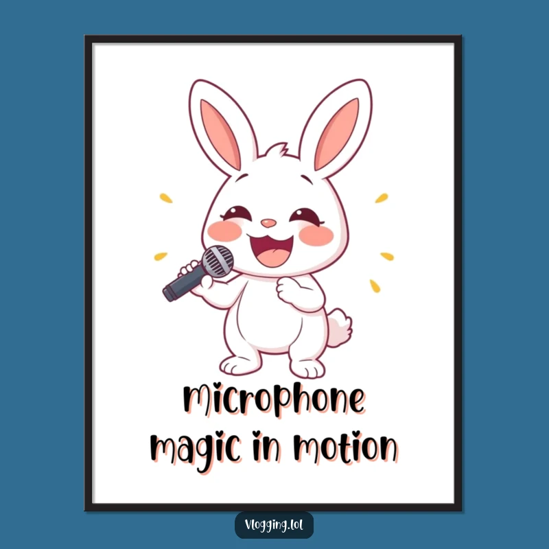 Free Printable Funny Bunny Rockstar Wall Art: Smiling Singer. Downloadable Decor!