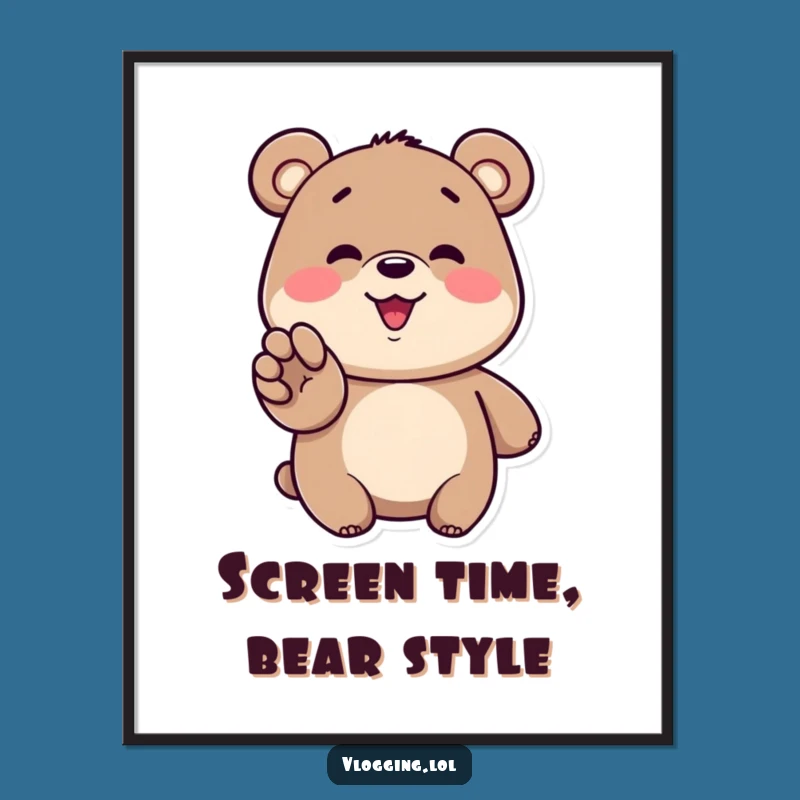 Free Printable Funny Bear Enthusiasm Wall Art: Excited Gesture. Downloadable Decor!