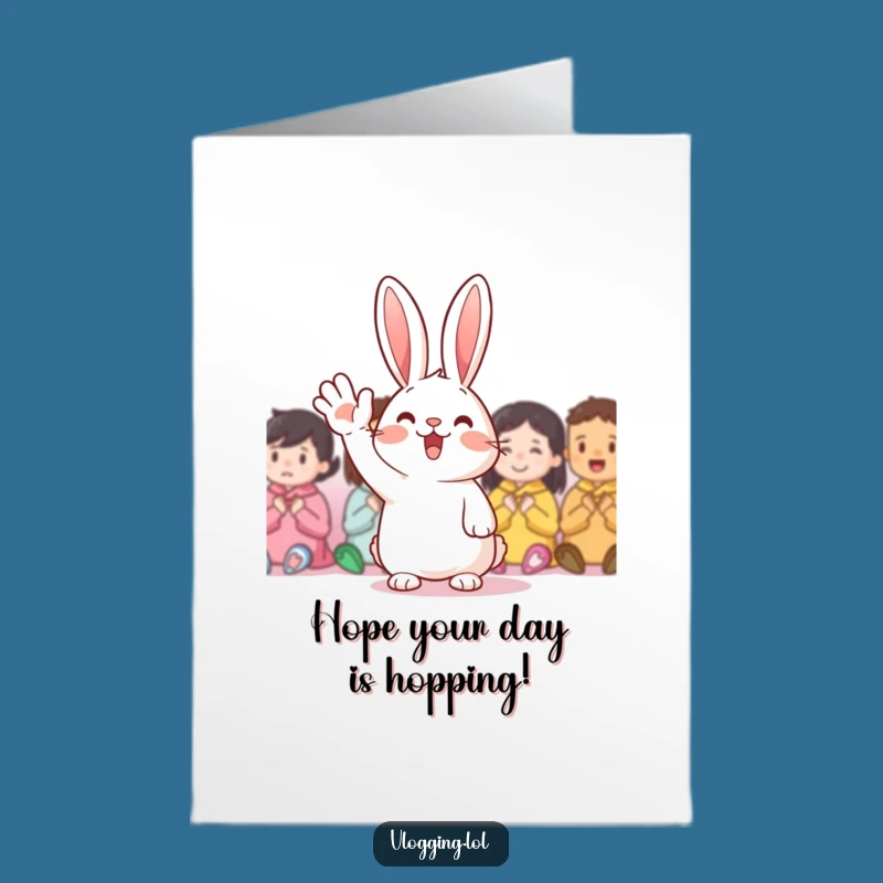 Free Printable Birthday Card: Cheerful Rabbit Waving Funny Downloadable Gift