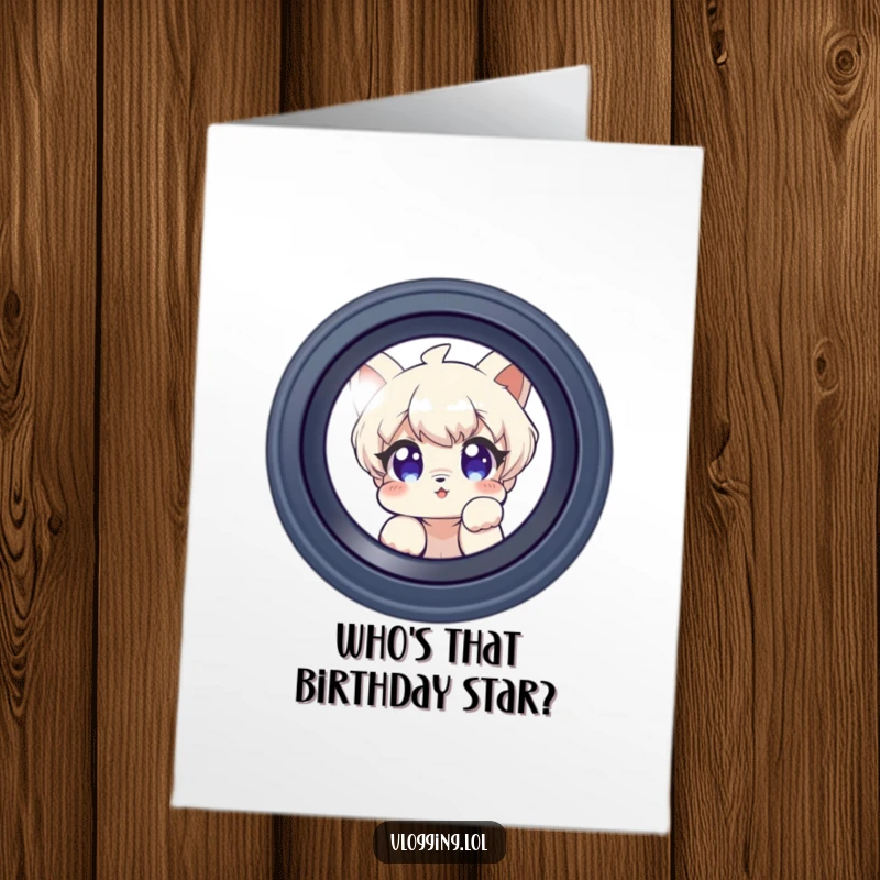 Funny Free Printable Birthday Card featuring a curious character playfully peeking directly into the camera lens, perfect for a surprise.