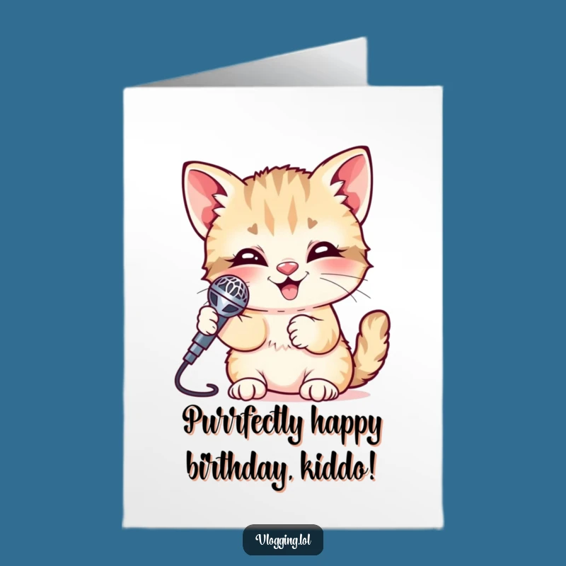 Free Printable Giggling Kitten Birthday Card - Funny Downloadable Microphone Gift!