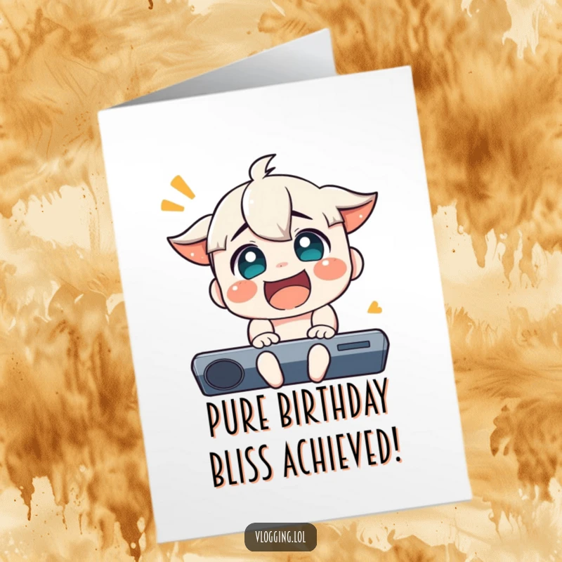 Funny Free Printable Birthday Card: Character Experiencing Extreme Joy, Eyes Wide with Delight at Something Off-Screen