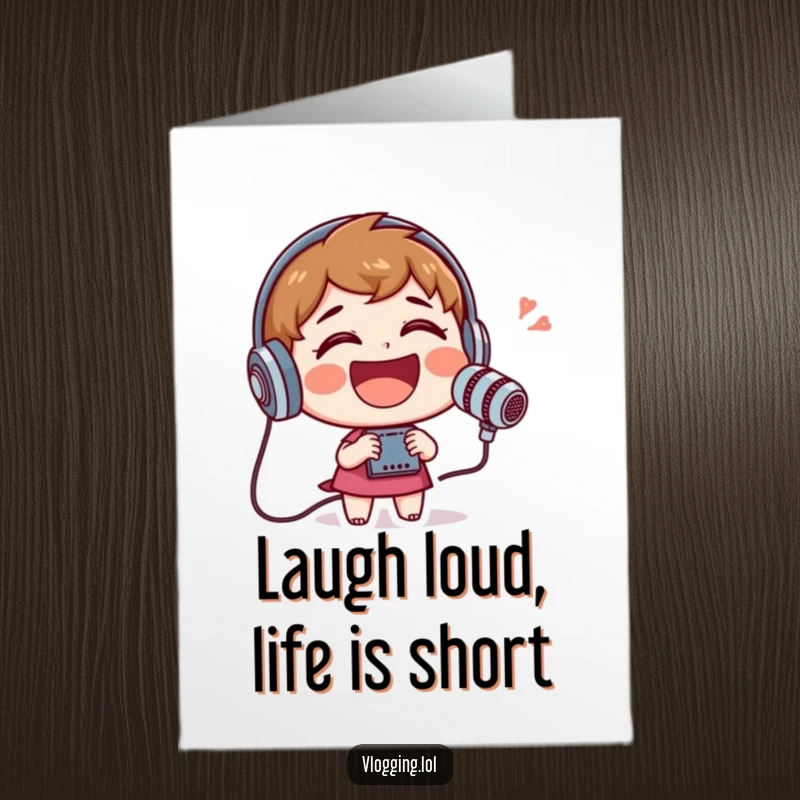 Funny Free Printable Birthday Card of a character laughing uncontrollably into a microphone, perfect for the life of the party.