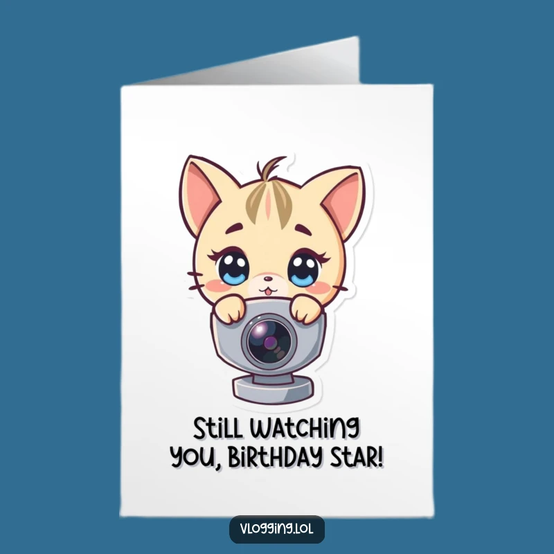 Free Printable Birthday Card: Curious Character Webcam Peek Funny Downloadable Gift