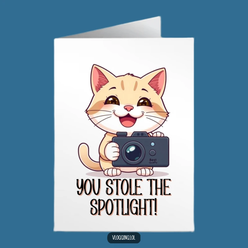 Free Printable Congrats Card: Vlogging Cat, Funny Downloadable Gift for Shining Stars