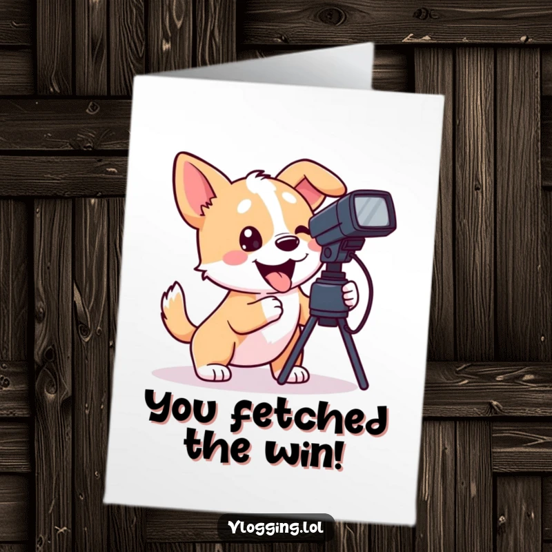 Funny Free Printable Dog Congratulations Card: Playful dog wagging tail while filming success, a downloadable gift.