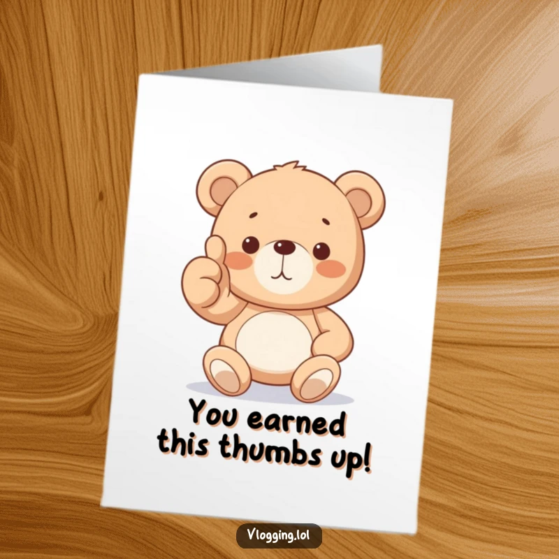 Funny Free Printable Teddy Bear Congratulations Card: A proud teddy bear gives a massive thumbs up, cheering for success.
